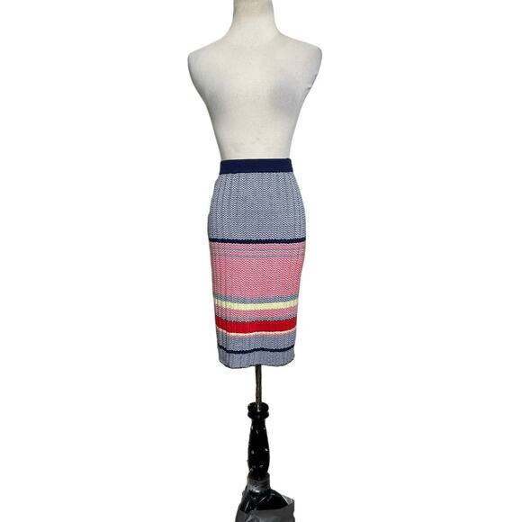 Lucy Paris blue red striped knit pull on tube skirt size Small - Picture 1 of 12